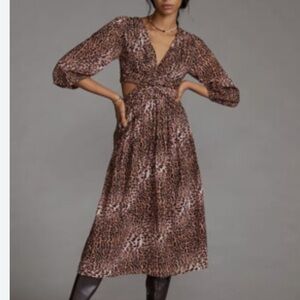 Ranna Gill Brown Animal Print Midi Dress